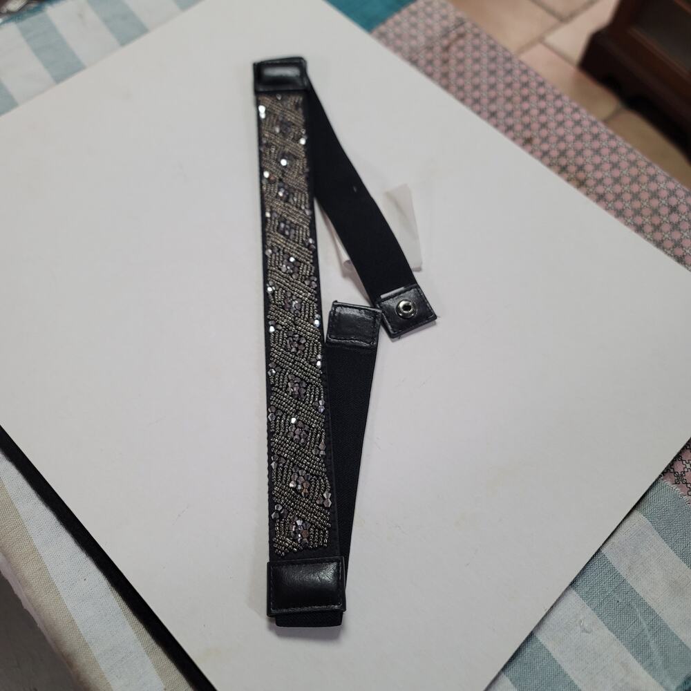 Black Stretchy MACYs Smoky grey rhinestones dressy thin belt Medium / Large